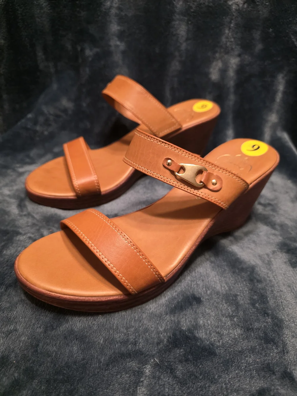 Italian Shoemakers Cognac Leather Wedge Sandals